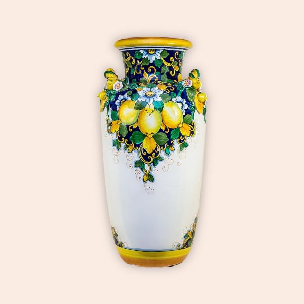 MISSILE-SHAPED VASE, MEDIUM SIZE, LIMONI FONDO BLU cm.70h